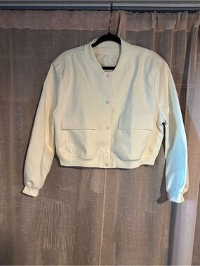 Cropped Cream Jacket - Women's Button-Front Bomber